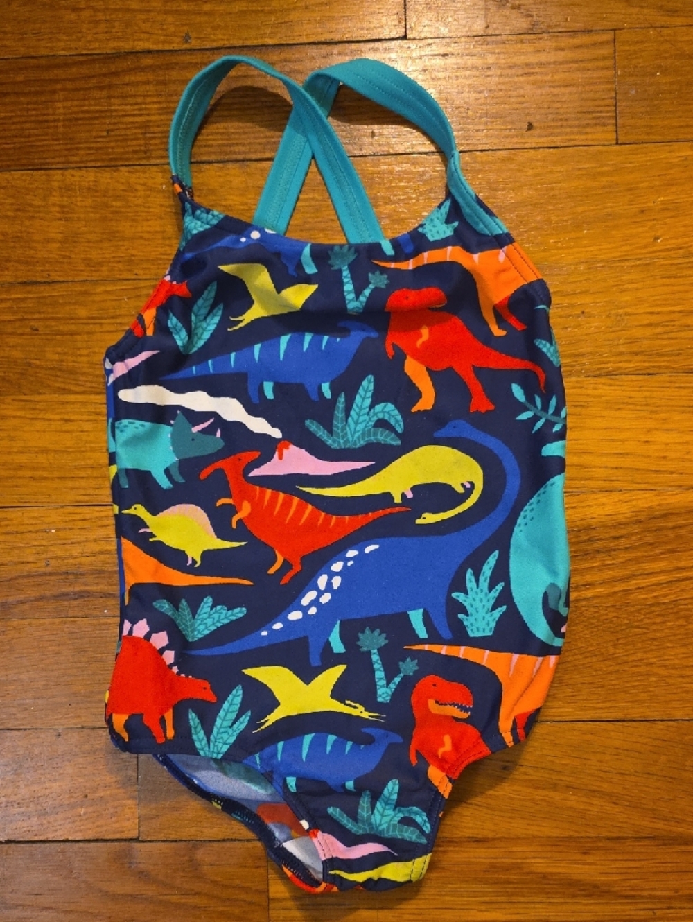 Mini Boden Navy Dinosaur One-Piece Swimsuit with Teal Straps Size 4-5Y - Picture 3 of 5